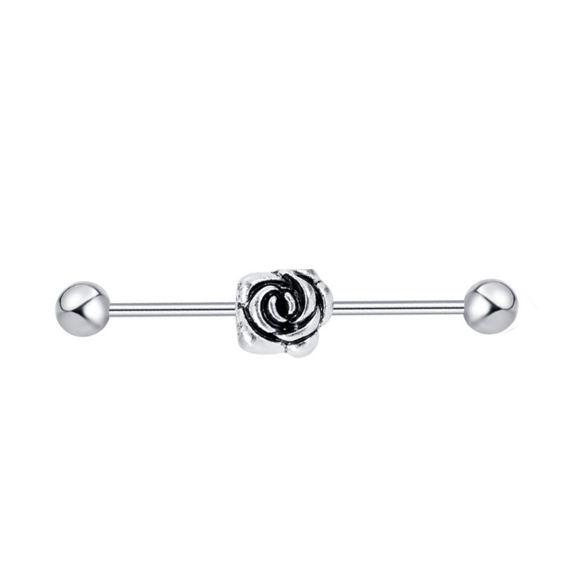 Industrial Barbell Ear External Thread Piercing Bridge Double Stud Earrings