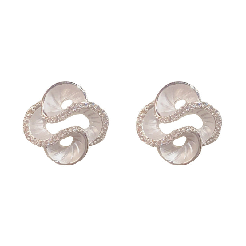 Sier Plating Exquisite Fashion Zircon Thin Coating Petal Female Earrings