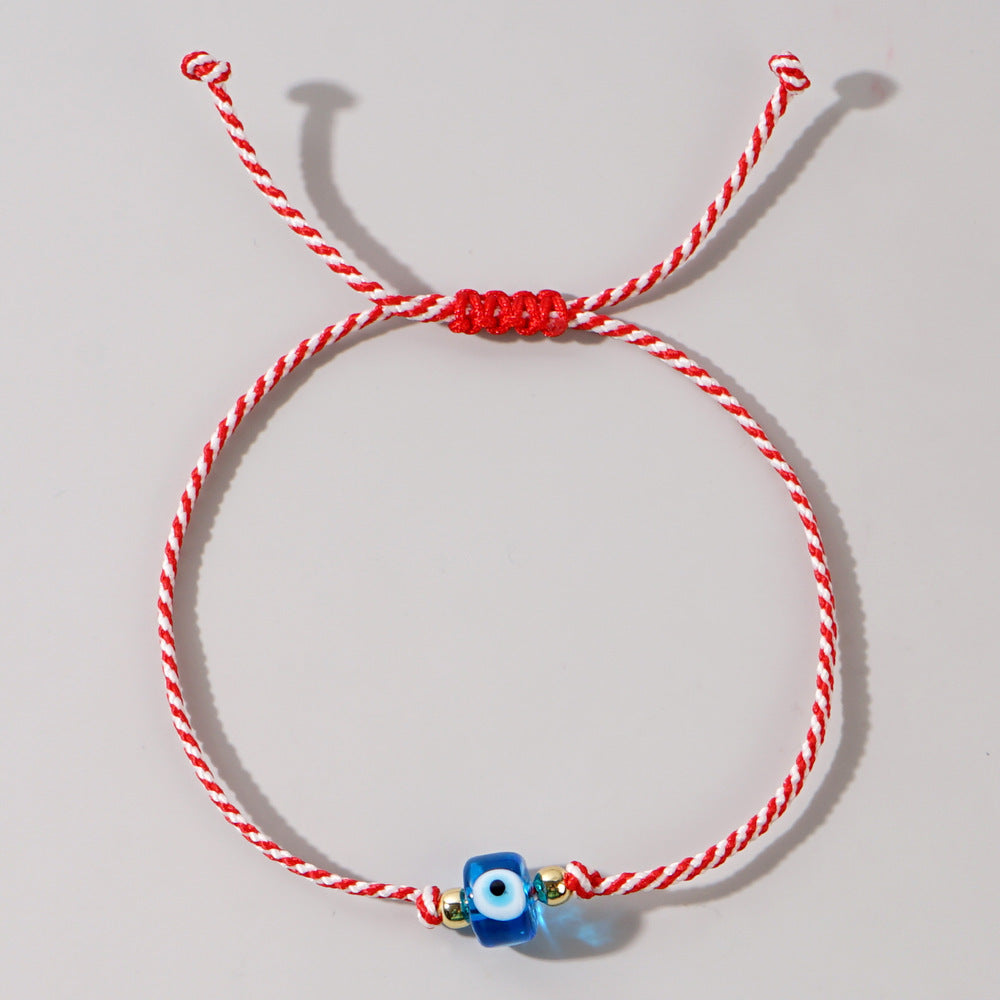 Women's & Men's Glass Devil's Eye Woven Hand Strap Adjustable Red Rope Bracelet