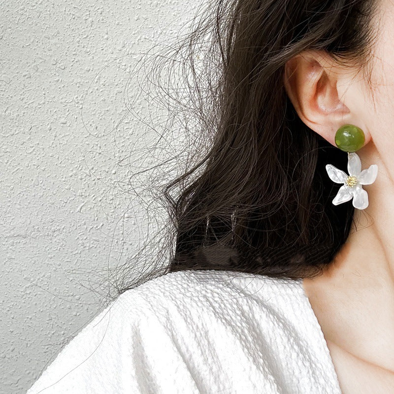 Women's White Summer Green Flower For Niche Design Earrings