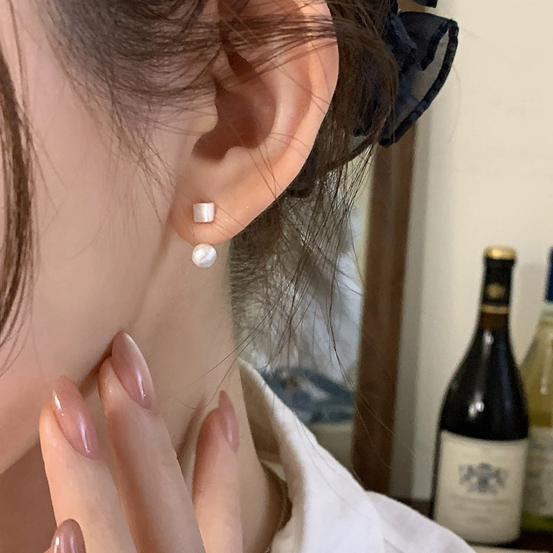 Korean Style Geometric Cube Sugar Pearl Cold Temperament Trend High-grade Earrings