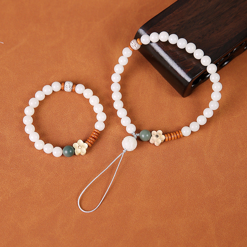 White Jade Bodhi Root Phone Chain Lanyard Fresh Bracelet