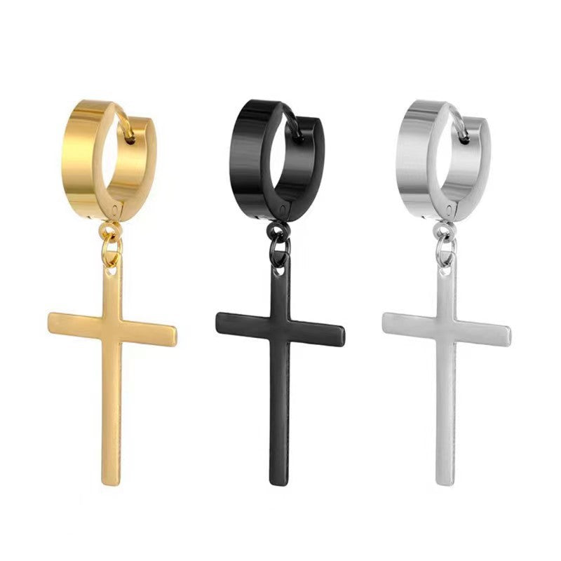 Women's & Men's Stainless Steel Clip Trendy Cross Quantity Earrings