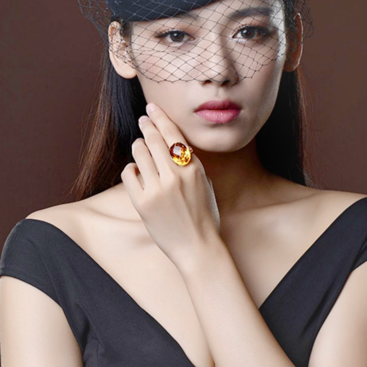 Imitation Natural Citrine Gold Big Stone Rings