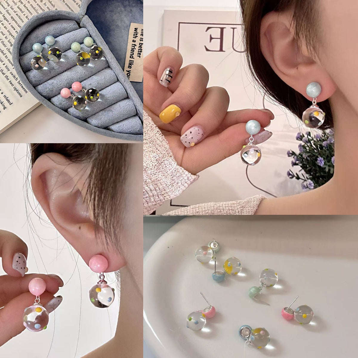 Artsy Dopamine Color Polka Dot Transparent Ball Super Stud Earrings