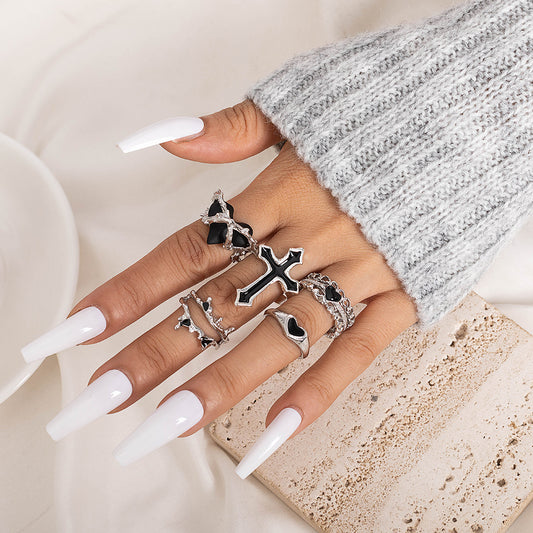 Combined Personality Retro Black Loving Heart With Opening Rings