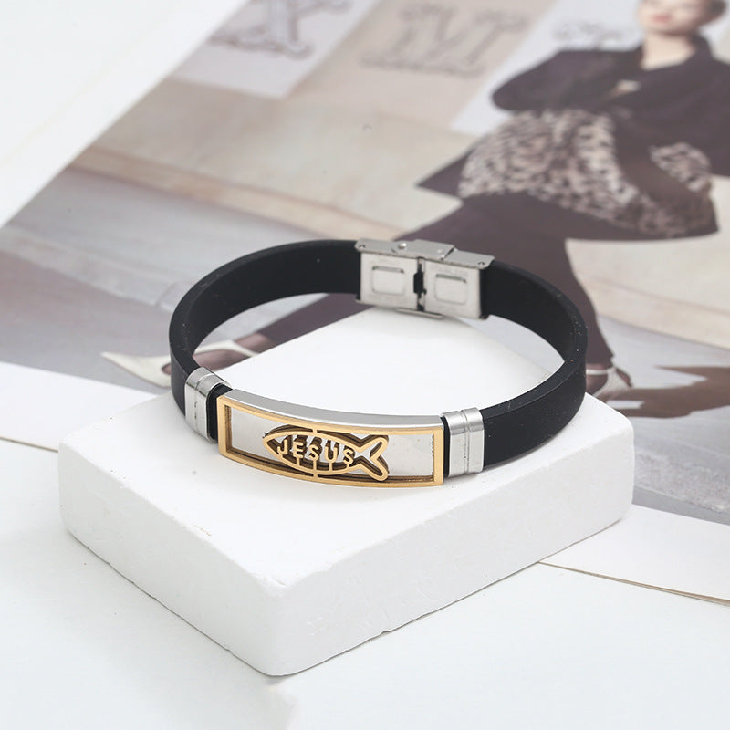 Men's Silicone Retro Personalized Stainless Steel Bracelets