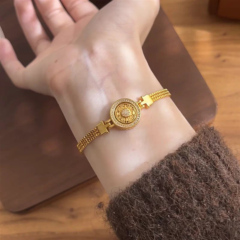 Gold-plated Strong Ancient Style Alluvial Gold Rotatable Compass Strap Chinese Bracelet