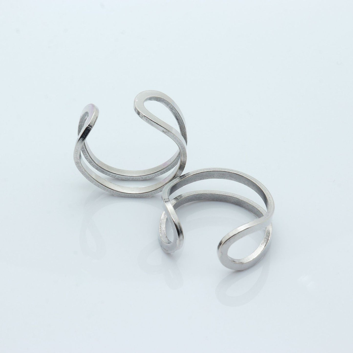Stainless Steel Simple Shaped Double Open Hip Hop Trendy Rings