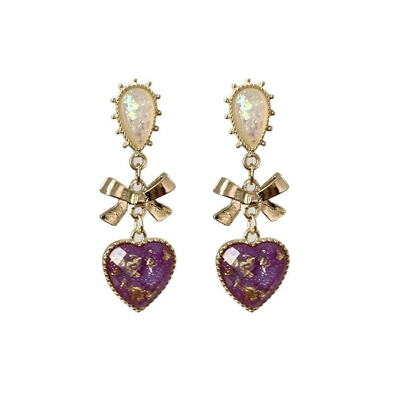 Needle Dream Resin Love Heart Water Drop Bow Ear Clip Stud Earrings