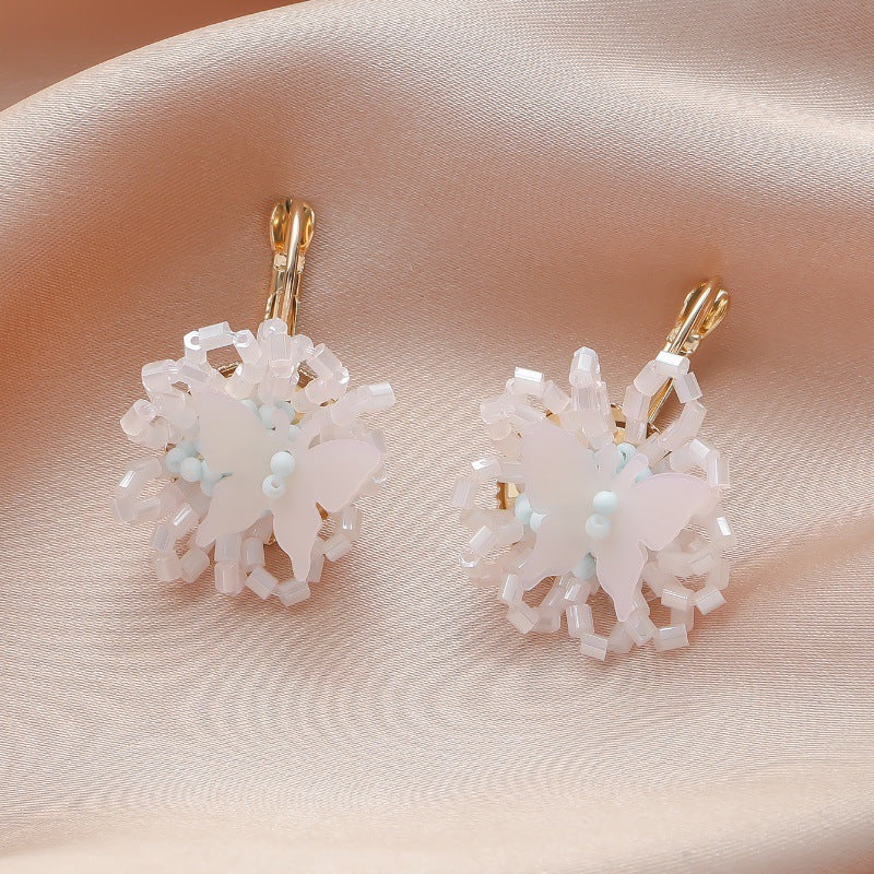 Style French Design Stringed Pearls Flower Cluster Korean Fashion Earrings