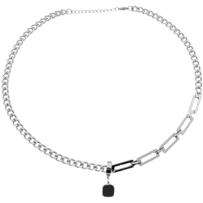 Women's & Men's Hip Hop Titanium Steel Chain Stitching Simple Black Necklaces