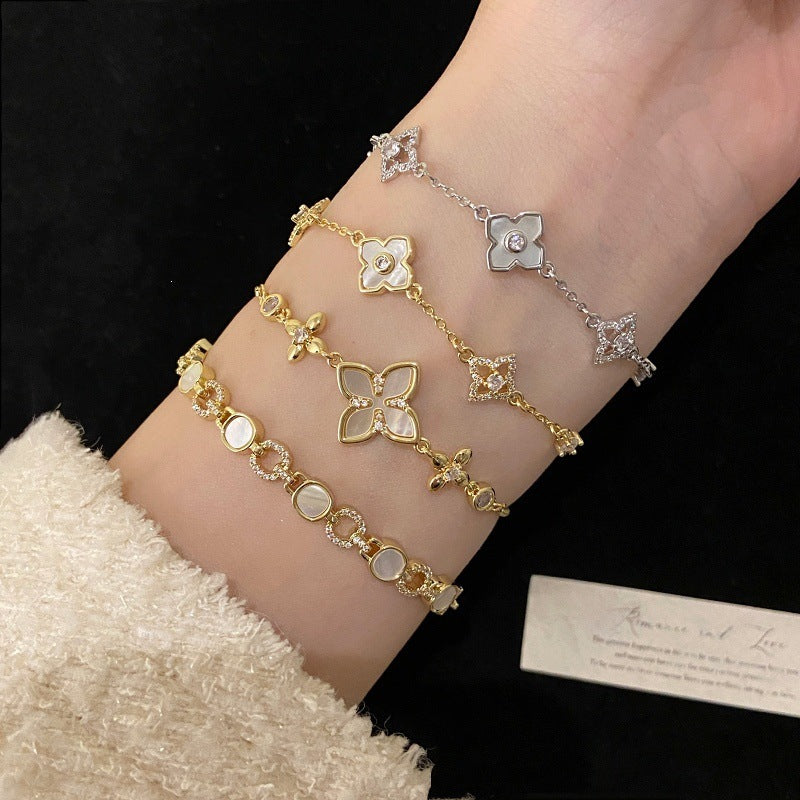 Four-leaf Flower Classic Style Light Luxury Beautiful Square Full Diamond Bracelet