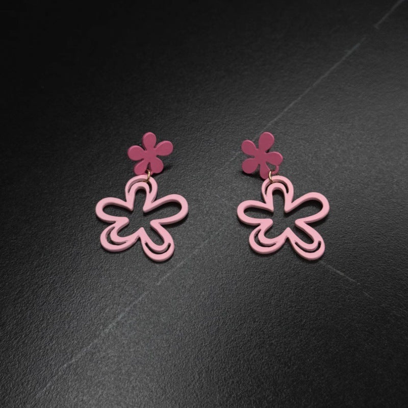 Vintage Pink Geometric Sweet Flowers Ear Stud Earrings