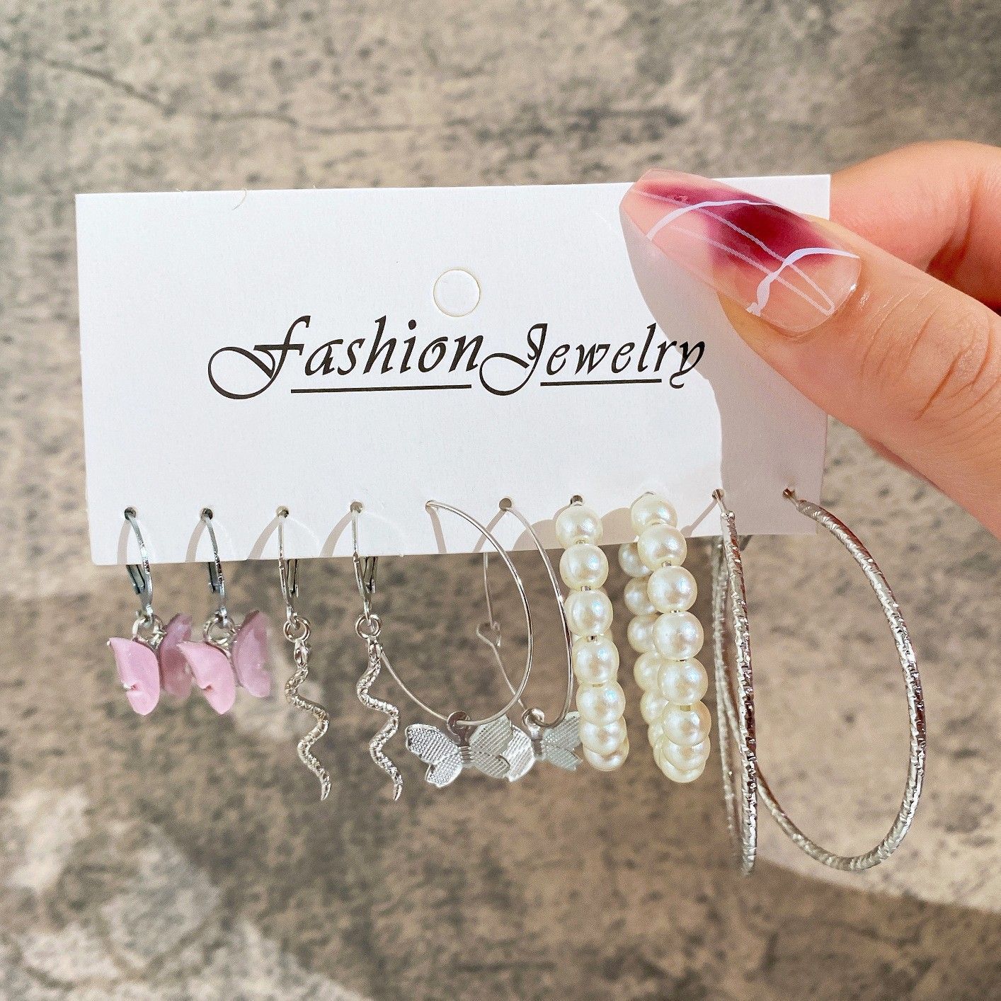 Women's Pearl Alloy Square Geometric Combination Earrings
