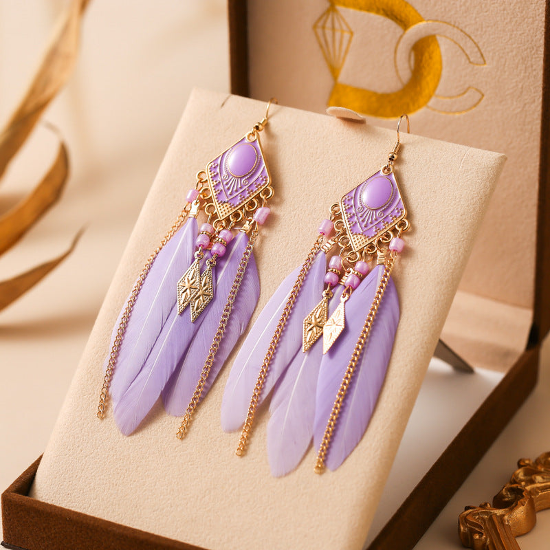 Plaid Diamond-shaped Dripping Feather Your Daisy Earrings