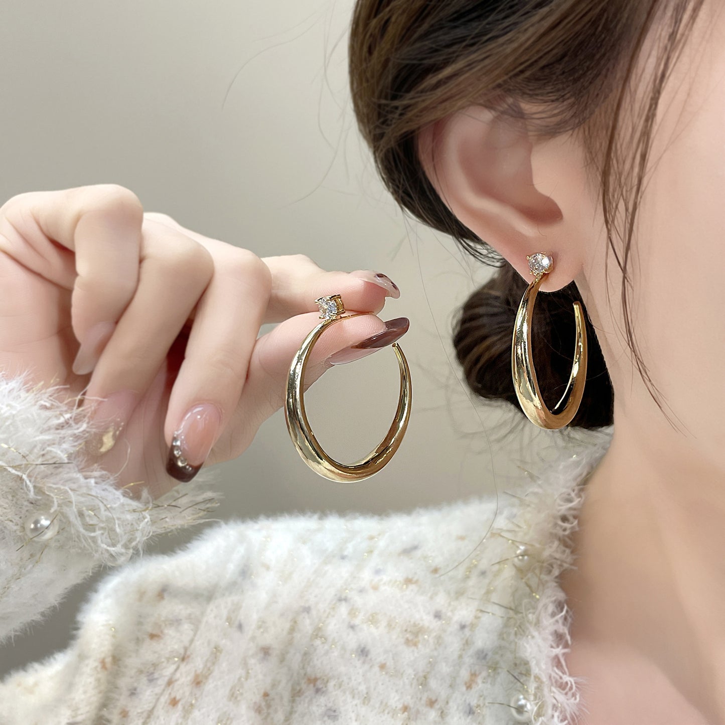 High-grade Zircon Light Luxury Style Large Circle Exaggerated Earrings