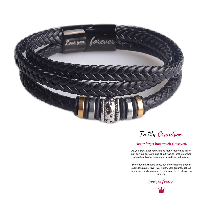 Black Leather Cord Stainless Steel Magnetic Bracelets