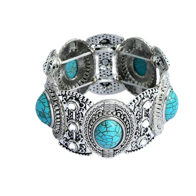 Blue Rhinestone Inlaid Turquoise Eardrops Suit Bohemian Earrings