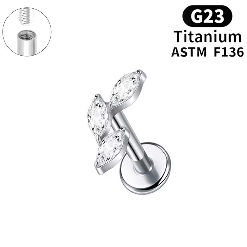 Titanium Alloy Flower Piercing Internal Thread Horse Eye Real Gold Stud Earrings