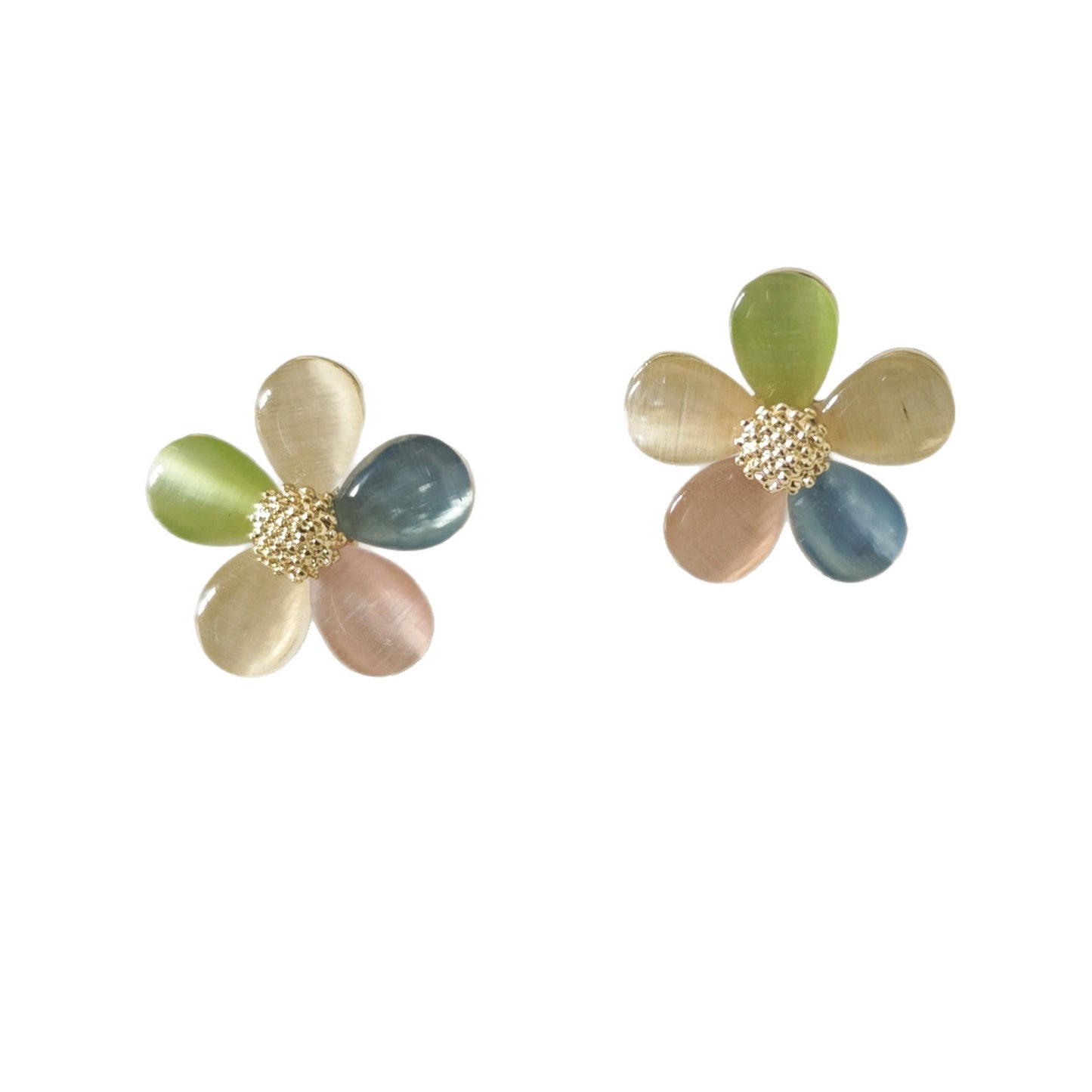Opal Colored Flower Graceful Fresh Simple Cold Stud Earrings