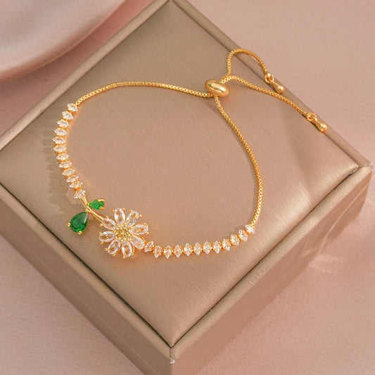 Female Sunflower Diamond Rotatable Suit Clavicle Necklaces