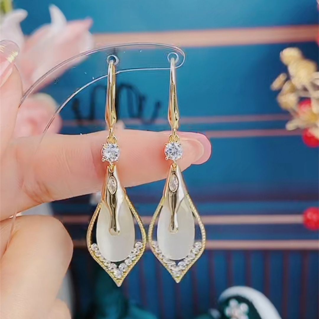 Women's Opal Water Drop Ear Hook Long Rings