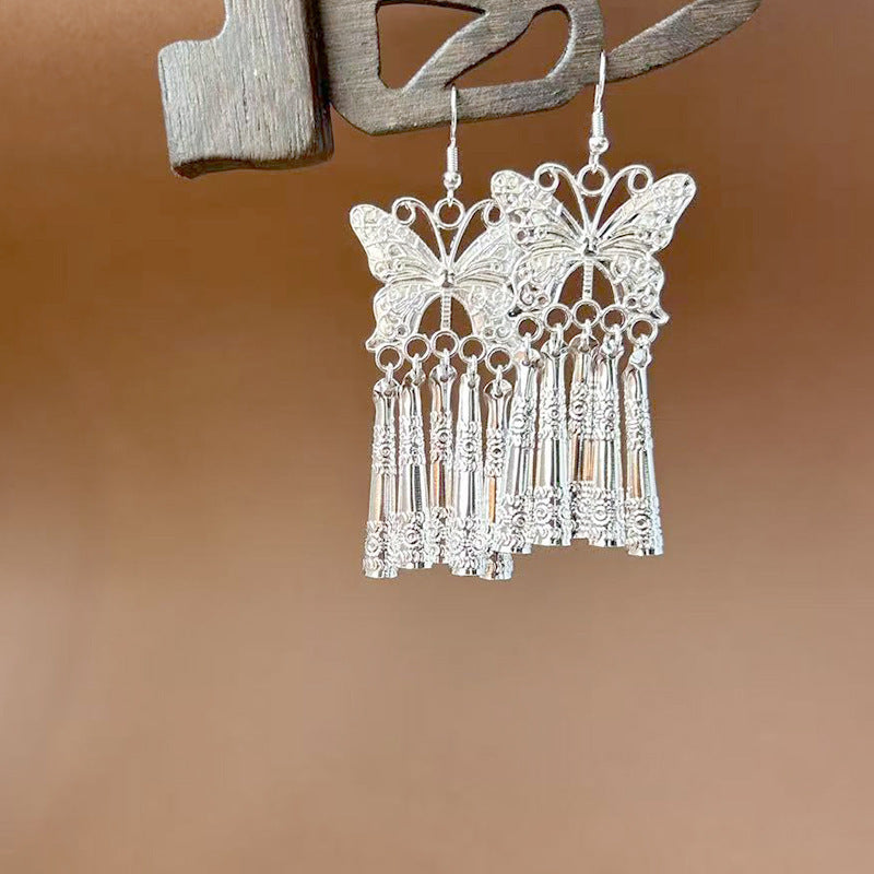Sier Ethnic Style Peacock Retro Ear Hook Vintage Scenic Spot Earrings