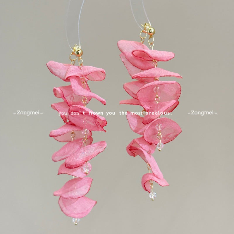 Fairy Temperamental Pink Chiffon Flower Pearl French Romantic Design Rings