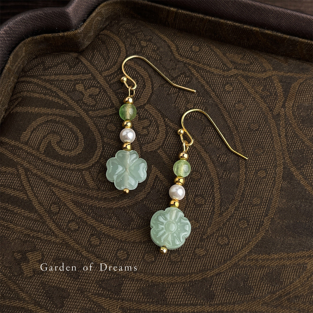 Women's National Style Handmade Chinese Natural Stone Stringed Pearls Earrings