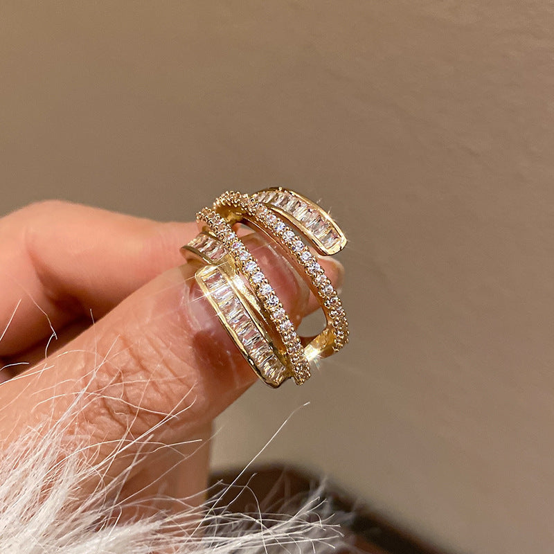 Real Gold Electroplated Zircon Buckle Light Luxury High Sense Index Ring