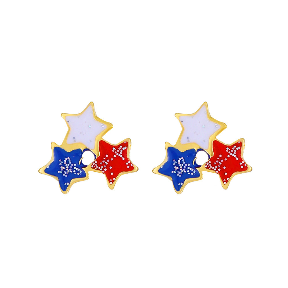 Women's Carnival Party Stars Stripes National Flag With Stud Earrings