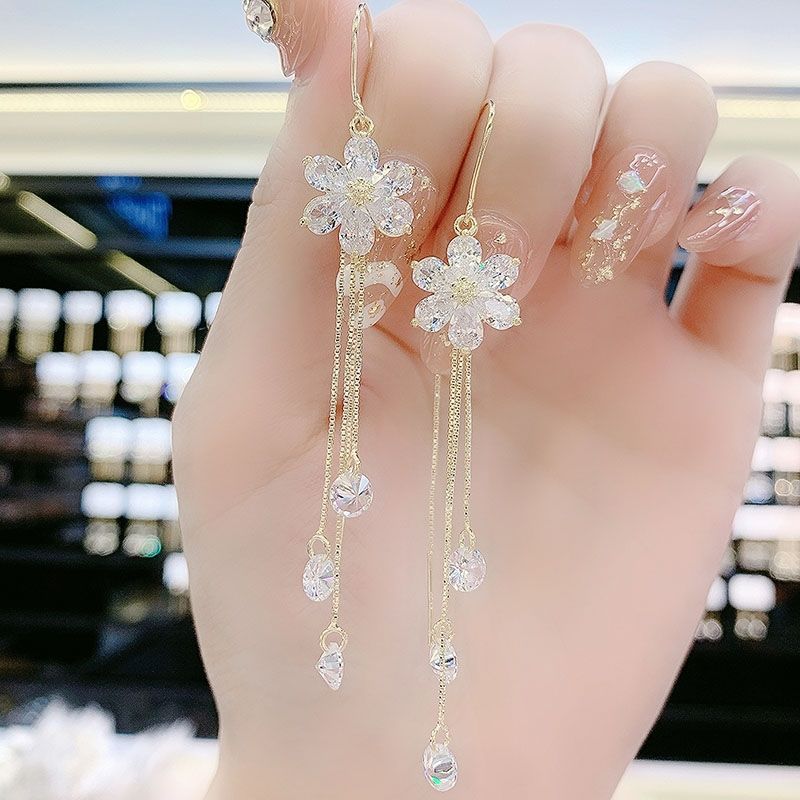 Purple High-grade Flower Trendy Temperamental Long Eardrops Niche Ear Line