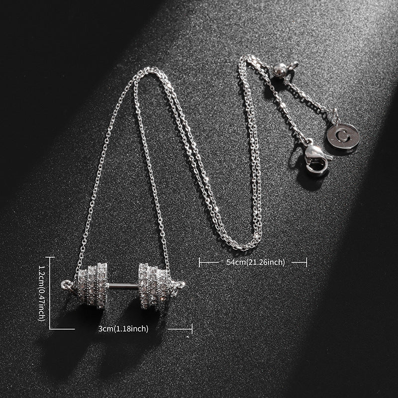 Full Diamond Hip Hop Copper Dumbbell High Necklace