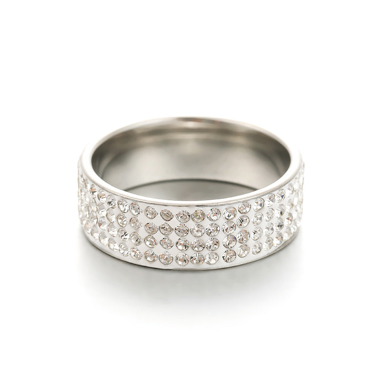 Men's Row Clay Diamond Titanium Steel Simple Rings