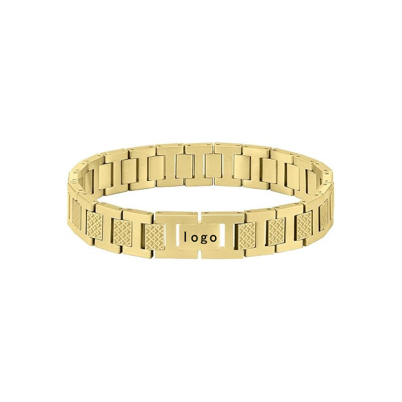 Women's & Men's Adjustable Titanium Steel Curved Can Carve Writing Stainless Gold Bracelet