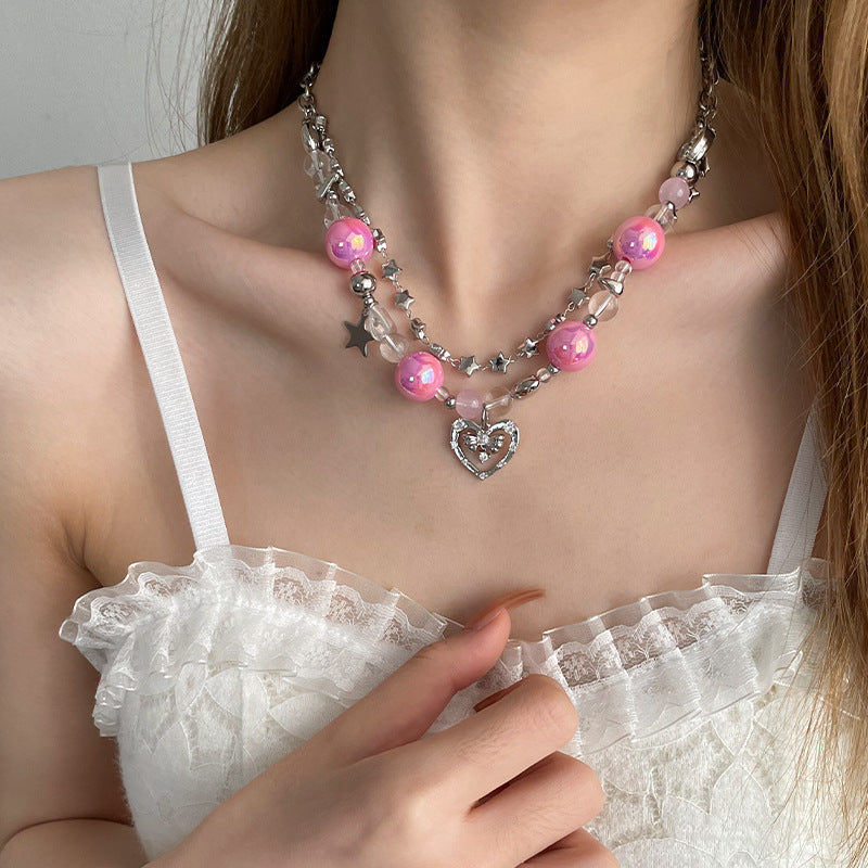 Stitching Stars Hollow Heart Female Hot Sweet Cool Light Luxury Necklace