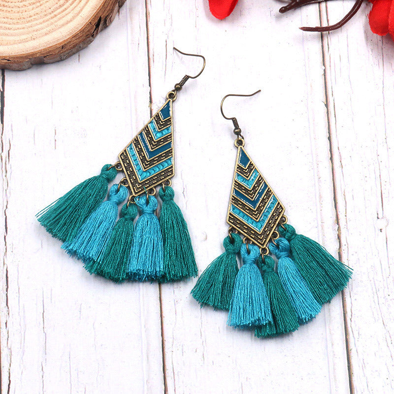 Yunnan Travel Tassel Personalized Ethnic Style Geometric Ear Earrings