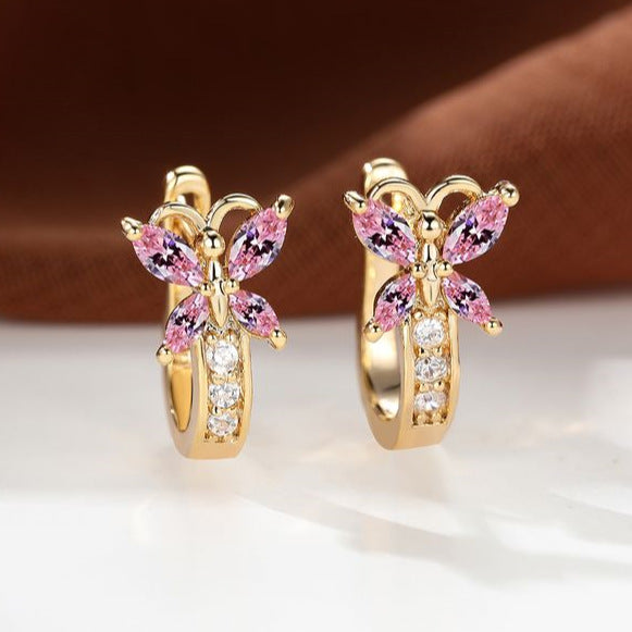 Women's Vintage Pastoral Style Edge Inlaid Zircon Small Butterfly Clip Earrings