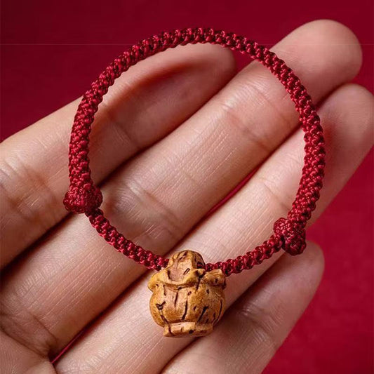 Women's & Men's Red Rope Original Life Peach Wood Carving National Style Money Bracelets