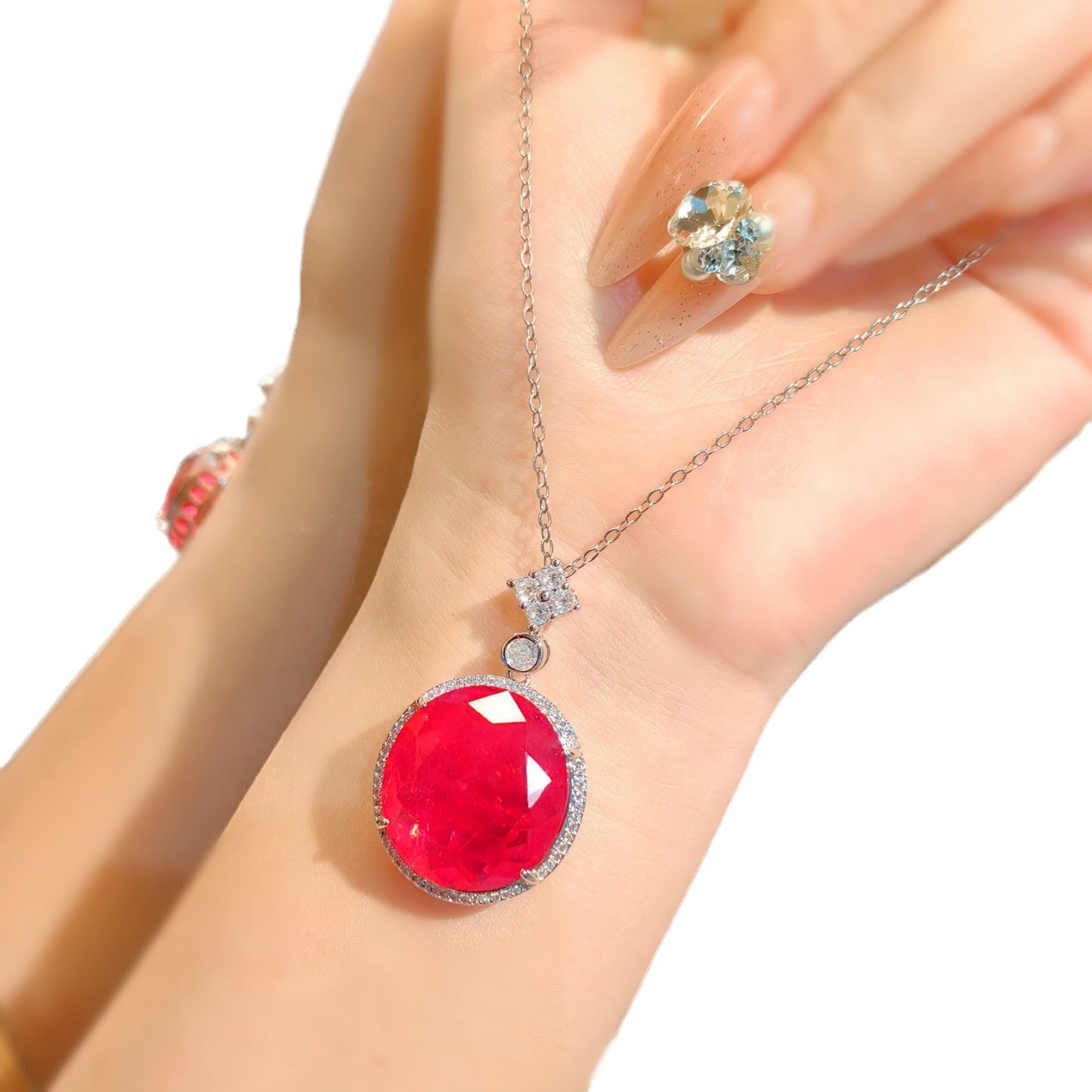 Cotton Red Stone Female Luxurious Exaggerating Big Round Pendants