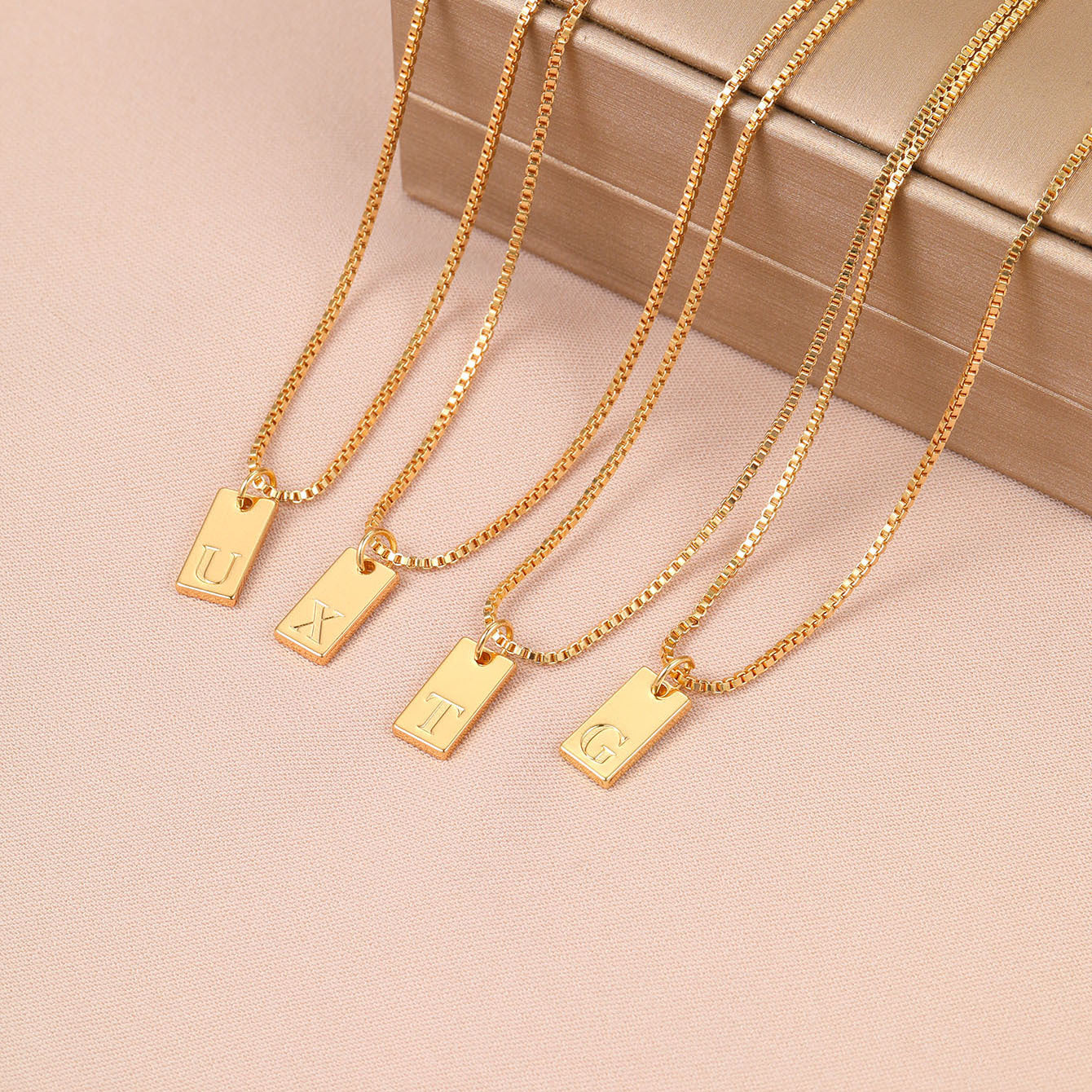 English Letter Creative Box Chain Square Necklaces