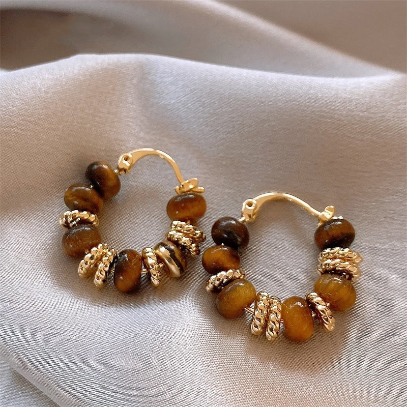 Sense Tigereye Clip Light Luxury Niche Hoop Patchwork Ear Buckle