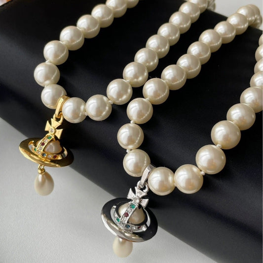 Three-dimensional Saturn Water Drop Pearl French Entry Necklaces