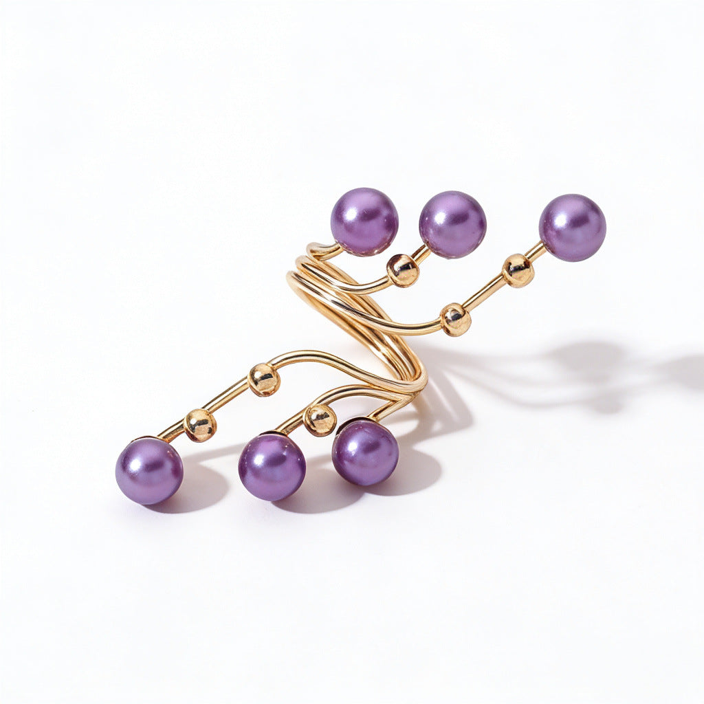 Pearl Geometric Exaggerated Personalized Creative Golden Index Ring