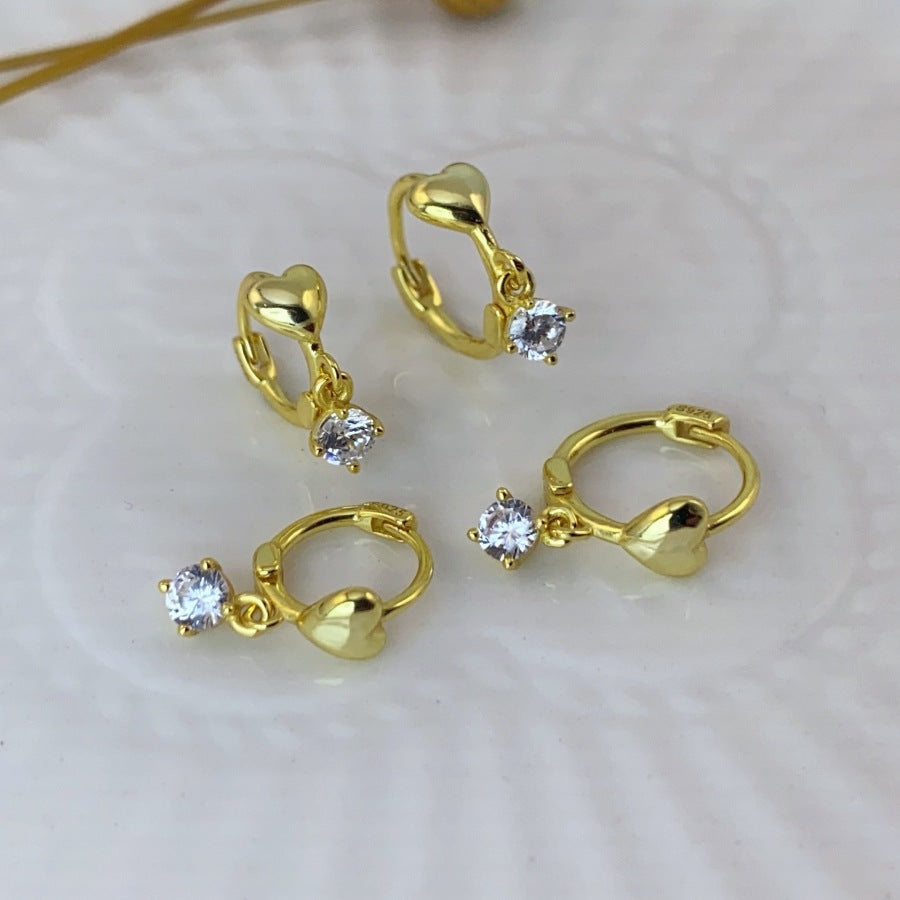 Women's Sier Heart Shape With Diamond Ear Clip Cool Luxury Earrings