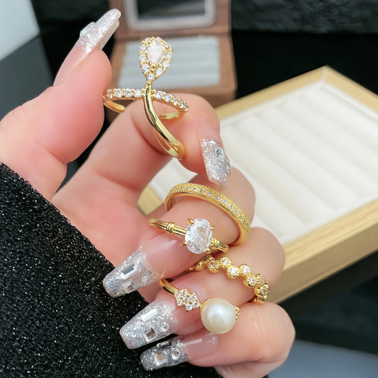 Pear-shaped Zircon Stylish Opening Female Cold Rings