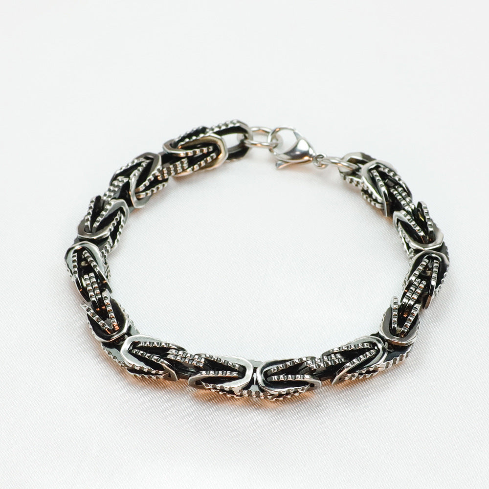 Men's Vintage Byzantine Chain Black Polished Hip Hop Square Titanium Steel Bracelet