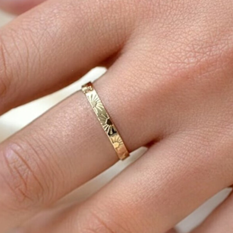 Sun Pattern Fine Titanium Steel Gold Rings
