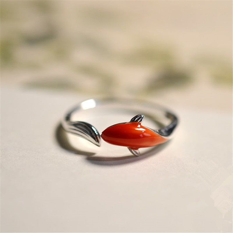 Enamel Color Auspicious Gradient Lucky Koi Chinese Ring